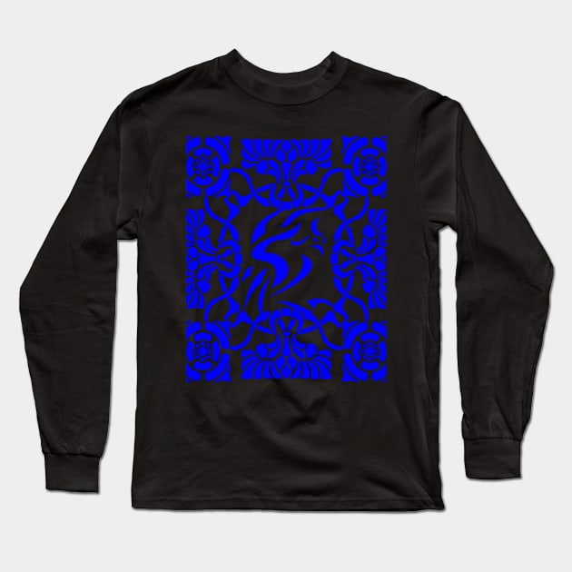 Ornamental Phoenix firebird blue Long Sleeve T-Shirt by Kiyiya Designs